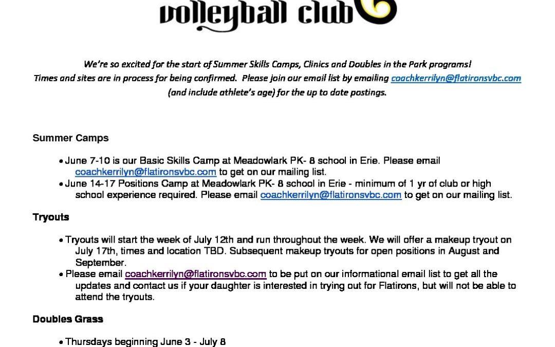 Flatirons Summer Schedule Flatirons Volleyball Club